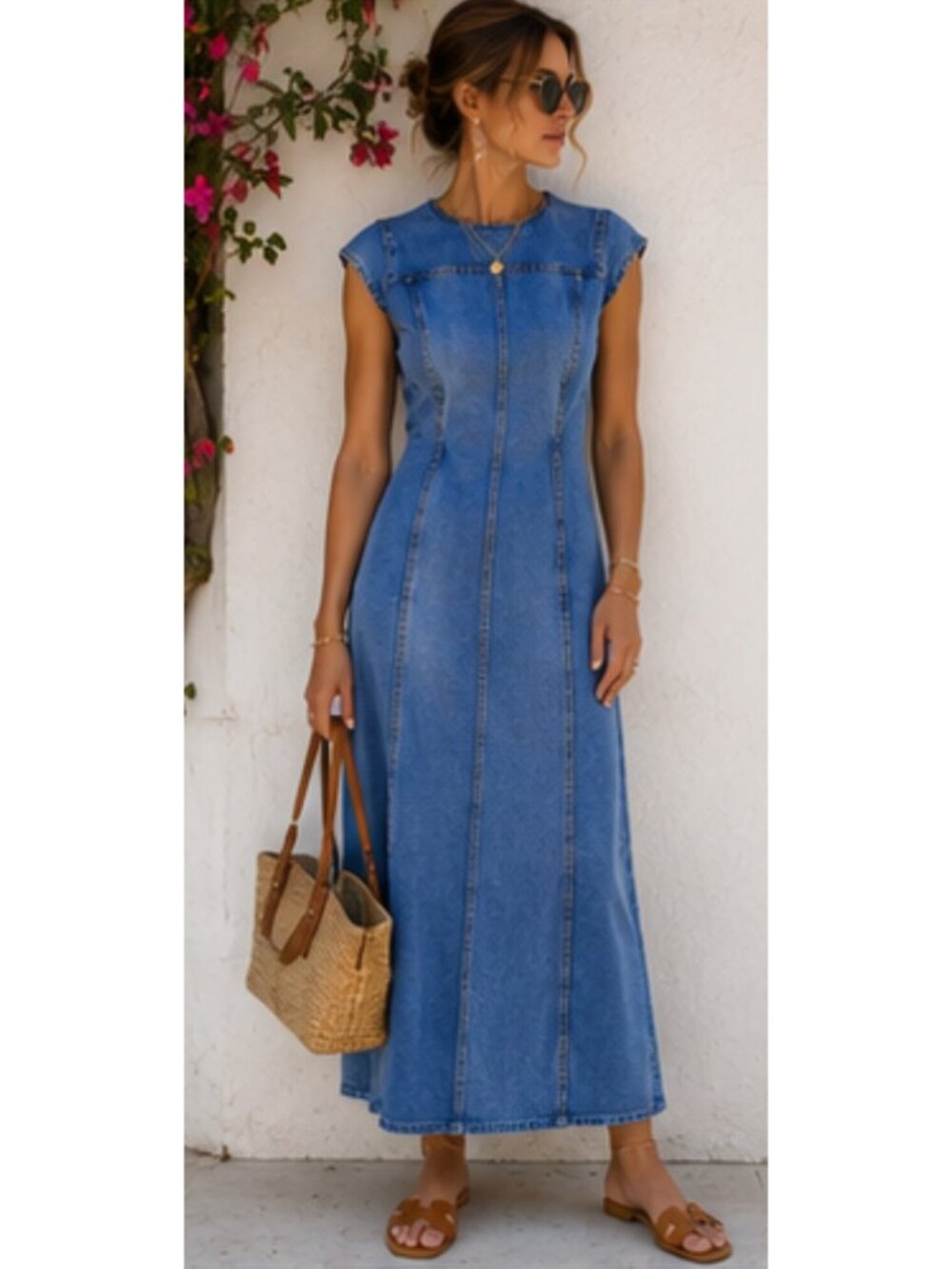 DALA Denim Open Back Column Dress Cornflower Size 26 US 4 New With Tags